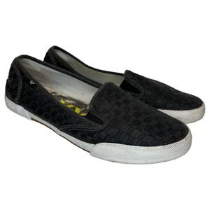 Roxy Womens Size 9 Drifter Slip On Flats Basket Weave Sneaker Gray Black
